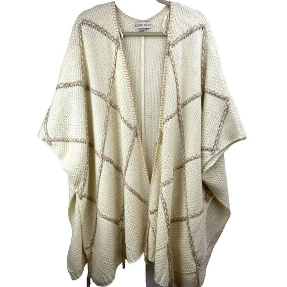 Knox Rose One Size Kimono Ivory Brown Bohemian Boho Hippie Knit Warm Knit Open - Picture 1 of 7